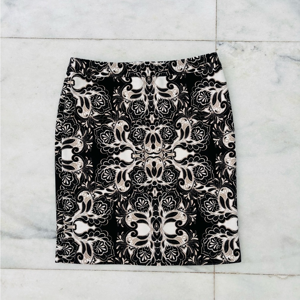 Vintage Nue Options Skirt Pencil Straight Knit Paisley Black Tan Womens 8P